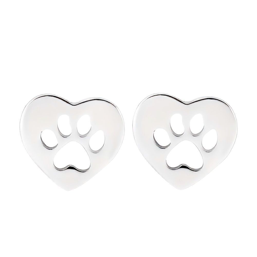 NWT ADORABLE HEART PAW PRINT STAINLESS STEEL STUD EARRINGS